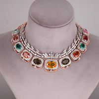 Luxury Multi Color Oval Cut CZ Statement Necklace Set