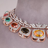 Luxury Multi Color Oval Cut CZ Statement Necklace Set