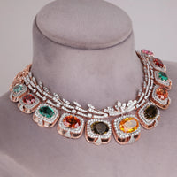 Luxury Multi Color Oval Cut CZ Statement Necklace Set