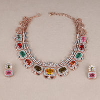 Luxury Multi Color Oval Cut CZ Statement Necklace Set