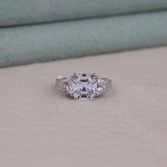Three Stone Asscher Cut CZ Engagement Ring - alternate view