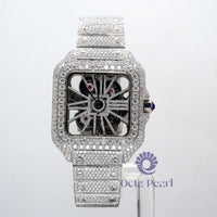Round Moissanite Automatic Movement With Manual Winding Skeleton Watch