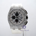 Luxury Look Chronograph White Rubber Strap Watch With Round Moissanite