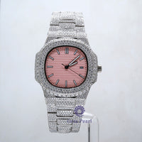 Iced Out Round Moissanite Automatic Mechanical Watch For Men