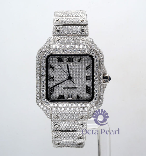 Full Bust Down Round Moissanite Automatic Mechanical Wrist Watch