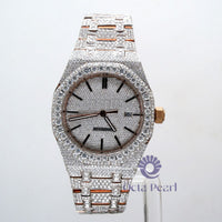 Round Moissanite Studded Automatic Stainless Steel Hip Hop Watch