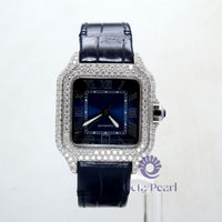 Blue Leather Strap Moissanite Watch