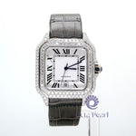 VVS Round Moissanite White Square Dial Black Leather Belt Classic Wrist Watch