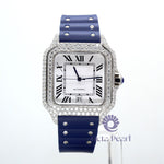 White Dial Round VVS Moissanite Bezel Watch With Blue Rubber Strap