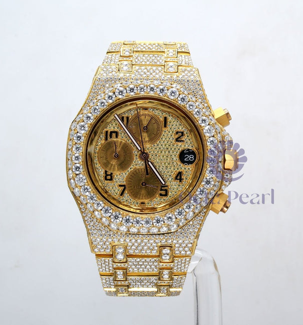 Round Moissanite Hip Hop Luxury Ice Out Chronograph Watch For Men