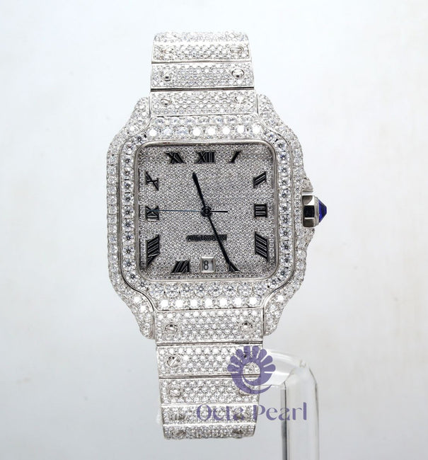 Round Moissanite Square Dial Roman Numbers Watch For Women