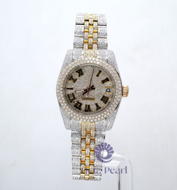 Fully Iced Out Hip Hop Round Moissanite Ladies Wrist Watch