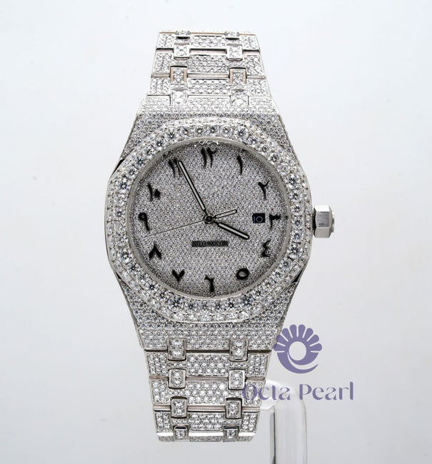 Moissanite Fully Iced Out Studded Arabic Dial Hip Hop Watch