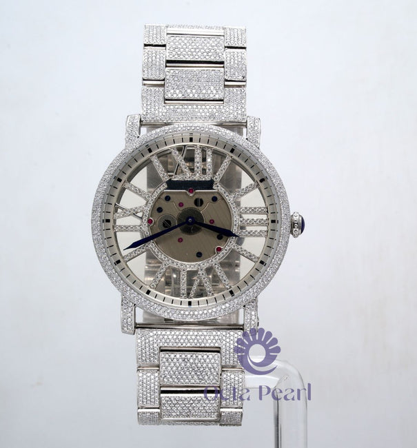 Moissanite Skeleton Self Winding Luxurious Automatic Mechanical Wrist Watch