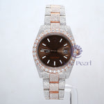 Studded Round Moissanite Two Tone Ice Out Hip Hop Women's Watch