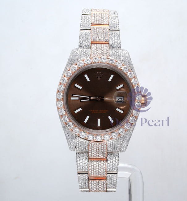 Studded Round Moissanite Two Tone Ice Out Hip Hop Women's Watch