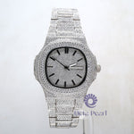 Iced-Out Round White Moissanite Quartz Analog Bracelet Wrist Watch