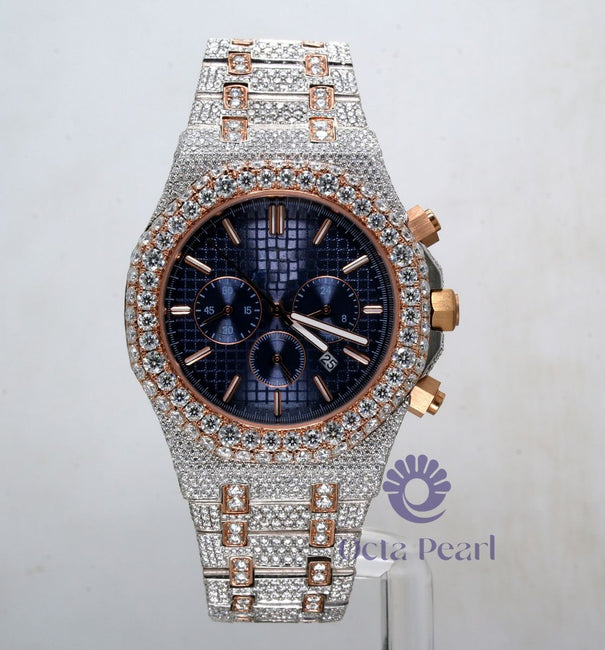 Round Moissanite Automatic Movement Stainless Steel Chronograph Watch