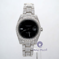 Iced Out Black Dial Round Moissanite Date Just Watch For Women