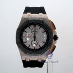 Black & White Round Moissanite Black Silicone Strap Bustdown Watch