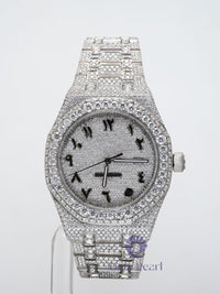 Luxurious Ice Out Round White Moissanite Arabic Dial Hip Hop Watch