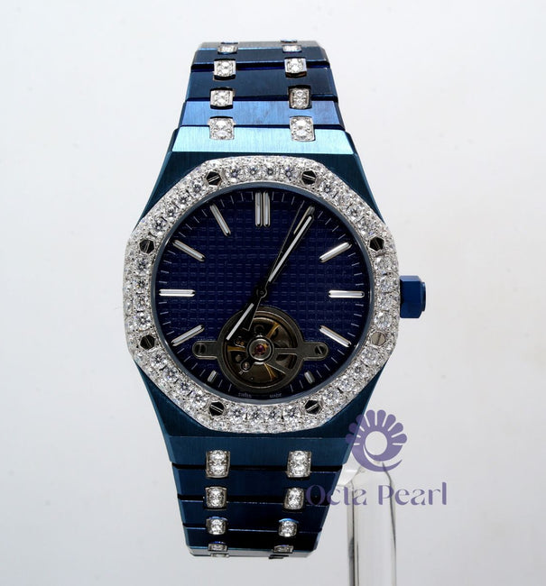 Round Moissanite Self Winding Automatic Movement Skeleton Watch