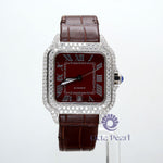 Square Dial Round Moissanite Casual Wear Leather Strap Watch