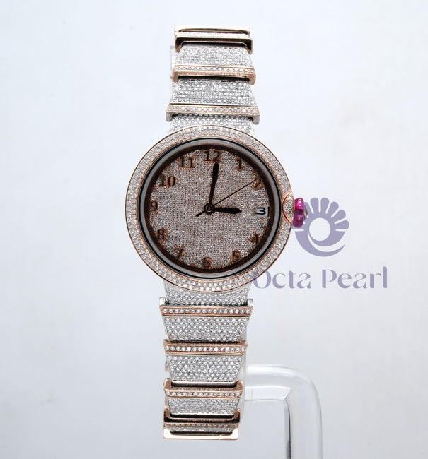 Full Ice Out Round Moissanite Stainless Steel Women's Wrist Watch