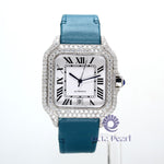 Round Moissanite White Square Dial Leather Strap Watch For Gift