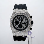 Round Moissanite Chronograph Black Color Silicone Strap Watch