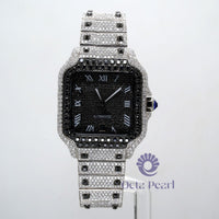 Black & White Round Moissanite Black Dial Hip Hop Watch