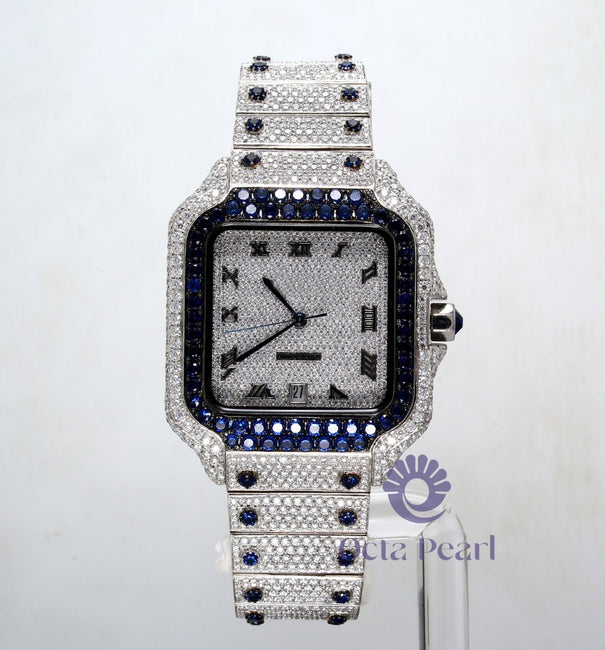 Round Moissanite Iced Out Automatic Rectangle Dial Men's Watch