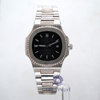 Round Moissanite Black Dial Automatic Movement Watch