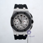 Black Strap Chronograph Automatic Dial Watch With Round Moissanite