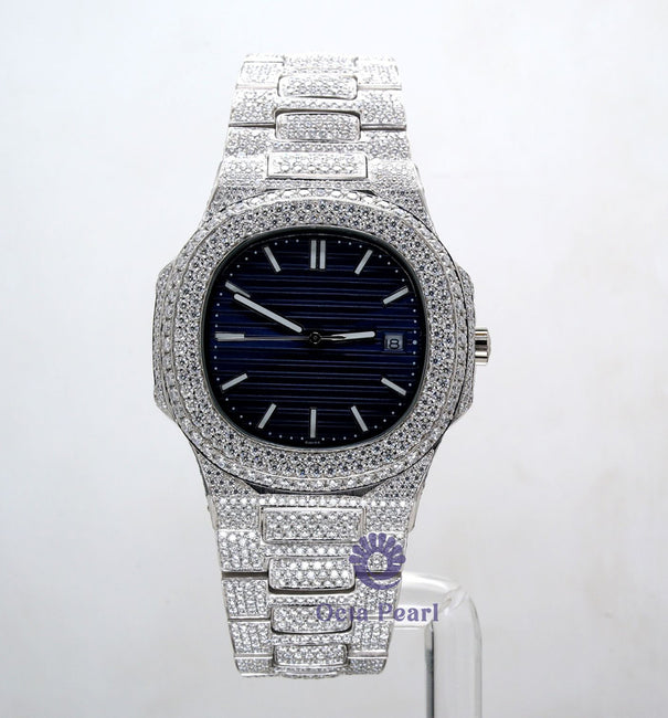 Round Moissanite Index Dial Automatic Mechanical Iced Out Stainless Steel Strap Watch