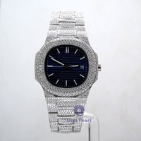 Round Moissanite Index Dial Automatic Mechanical Iced Out Stainless Steel Strap Watch