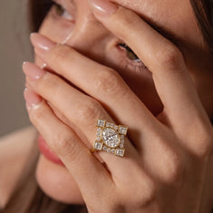 OctaPearl 1 ct Oval Mixed Side Diamond Geometric Halo Lab Grown Diamond Engagement Ring - alternate view