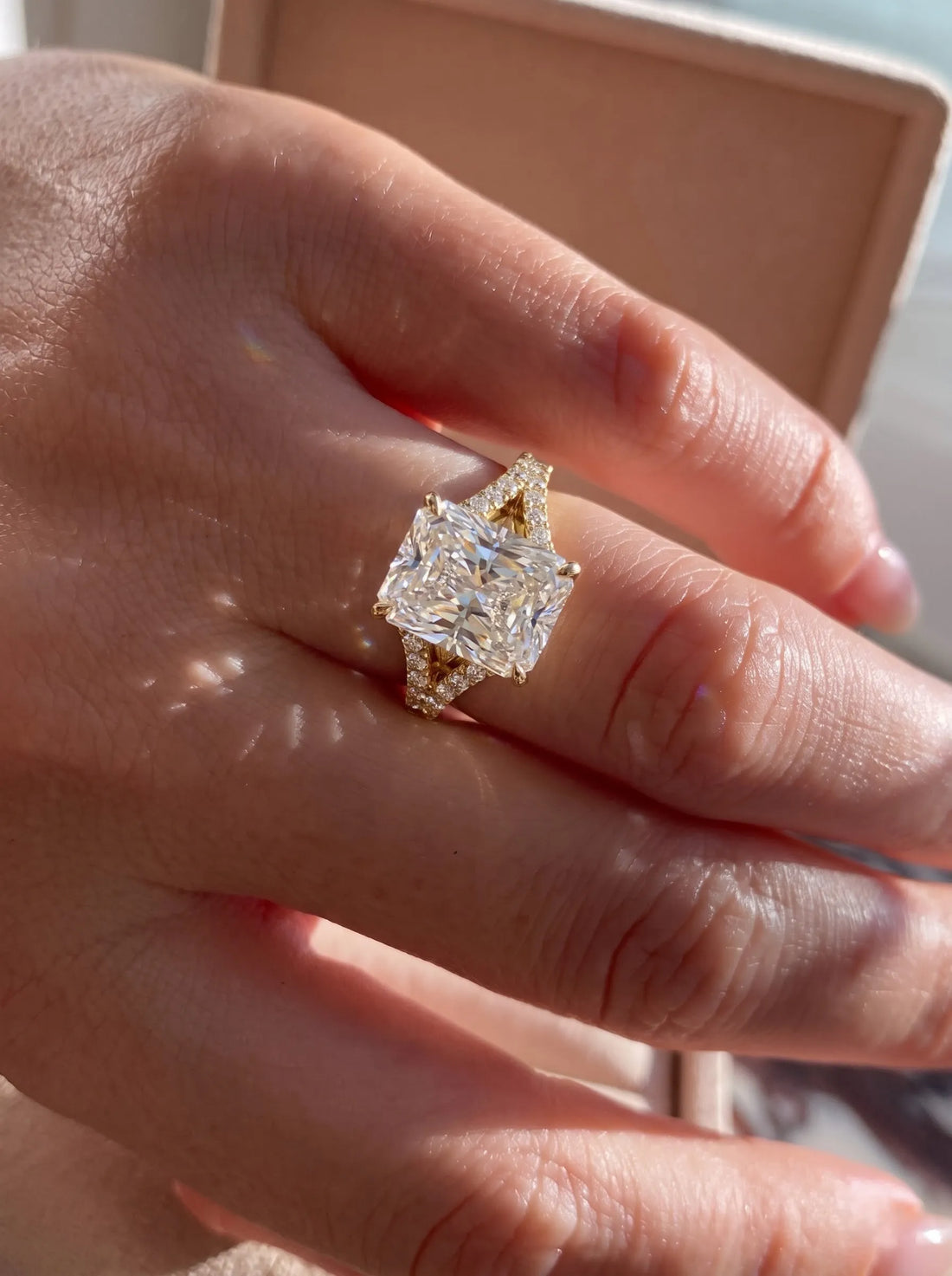 OctaPearl 3.5 ct Radiant Cut Split Shank Lab Grown Diamond Engagement Ring