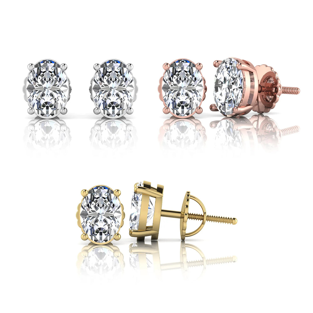 OctaPearl Oval Cut 3.00 ct IGI Certified Lab Grown Diamond Stud Earrings