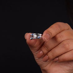 Blue Sapphire Color CZ & White CZ Multi Band Stack Ring - alternate view