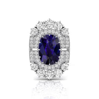 Blue Sapphire Oval With Round Cut CZ Stone Royal Look Pretty Brooch In 925 Silver