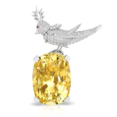 Bird On A Rock Brooch With Cushion CZ Stone