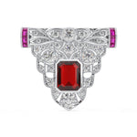 Ruby Red Emerald Cut CZ Stone Geometric Art Deco Vintage Style Brooch