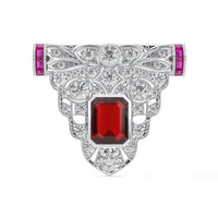 Ruby Red Emerald Cut CZ Stone Geometric Art Deco Vintage Style Brooch