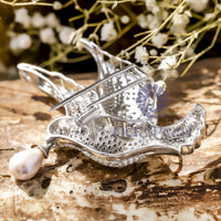 Teardrop Pearl With Round Cut CZ Stone Charming Flying Pigeon Bird Brooch For Men & Women