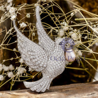 Teardrop Pearl With Round Cut CZ Stone Charming Flying Pigeon Bird Brooch For Men & Women