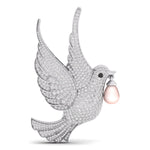 Teardrop Pearl With Round Cut CZ Stone Charming Flying Pigeon Bird Brooch For Men & Women