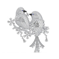 Love Bird Brooch with Round & Marquise CZ Stones – Silver Pin
