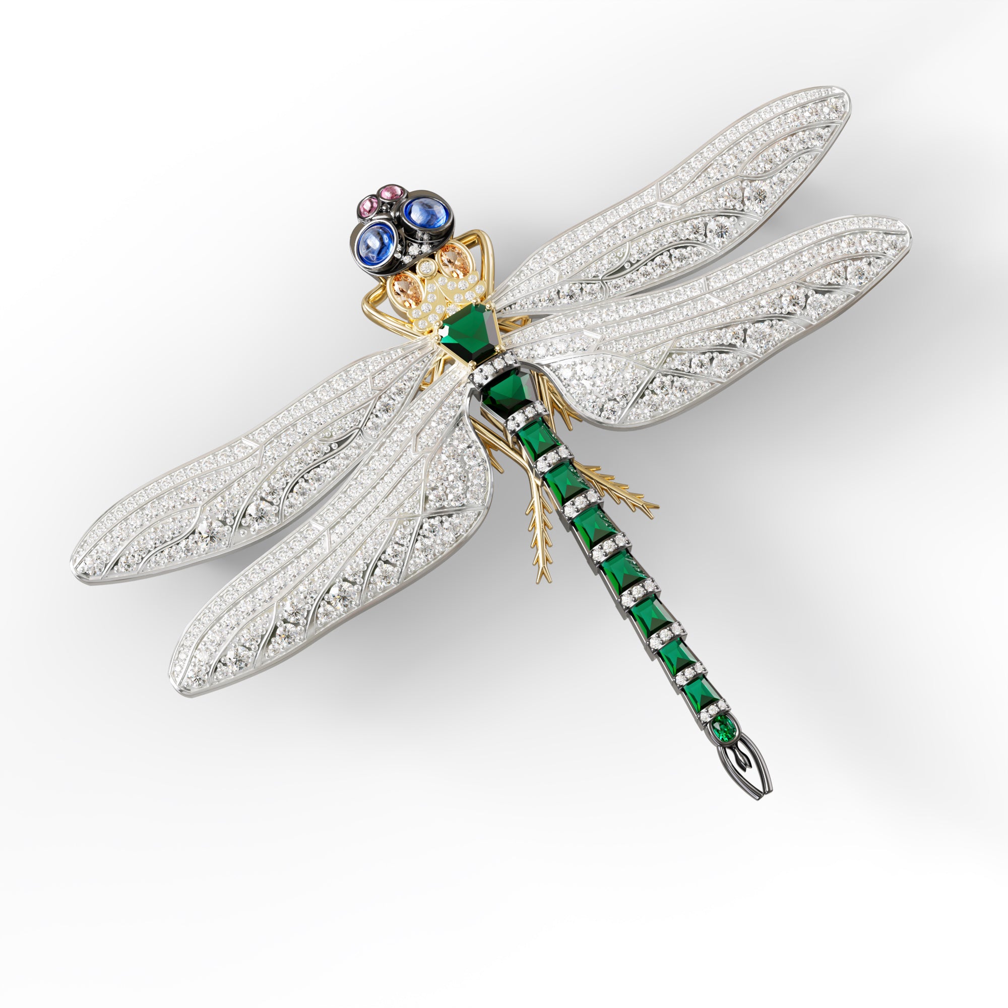 Dragonfly Brooch – Emerald, Ruby, Sapphire, CZ Multicolor Gemstone