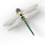 Gemstone Dragonfly Brooch – Emerald, Ruby, Sapphire & CZ Jewelry Accessory